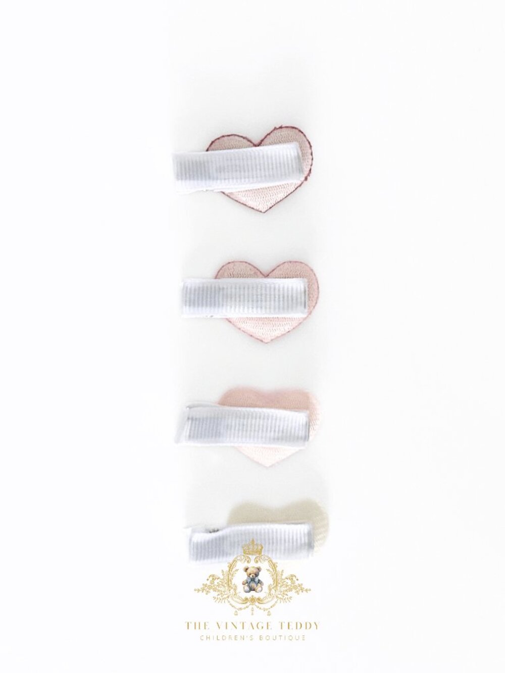 NWT Adorable Girls Hair Clips Fabric Plush Hearts Red Pink White Set of 4, Small - Picture 2 of 2